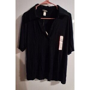 NWT Ava & Viv Black Short Sleeve V-neck Blouse Sz 1X
